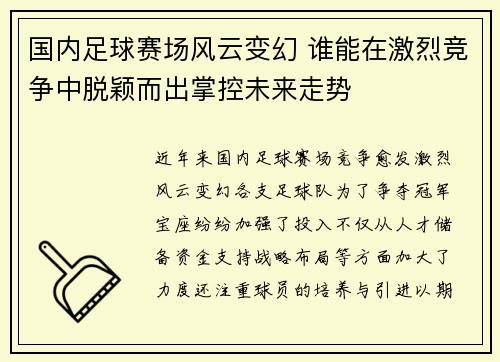 国内足球赛场风云变幻 谁能在激烈竞争中脱颖而出掌控未来走势